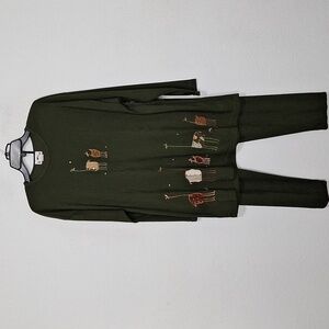 Super Line Vintage Green Grandmacore Animal Print Top and Pants Set One Size